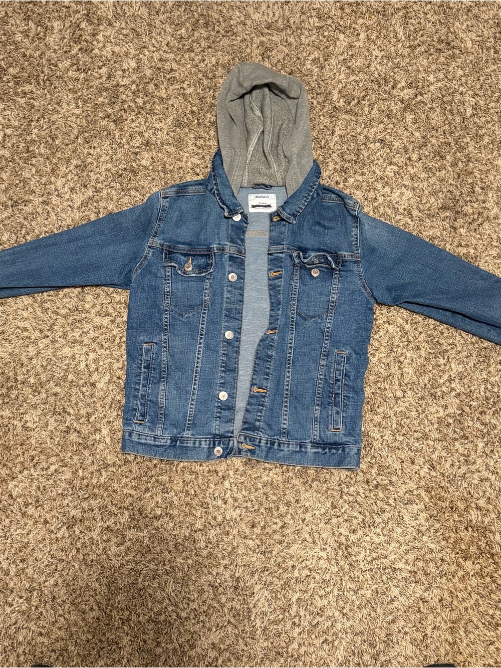 GAP Blue Denim Jacket with Gray Hooded Lining